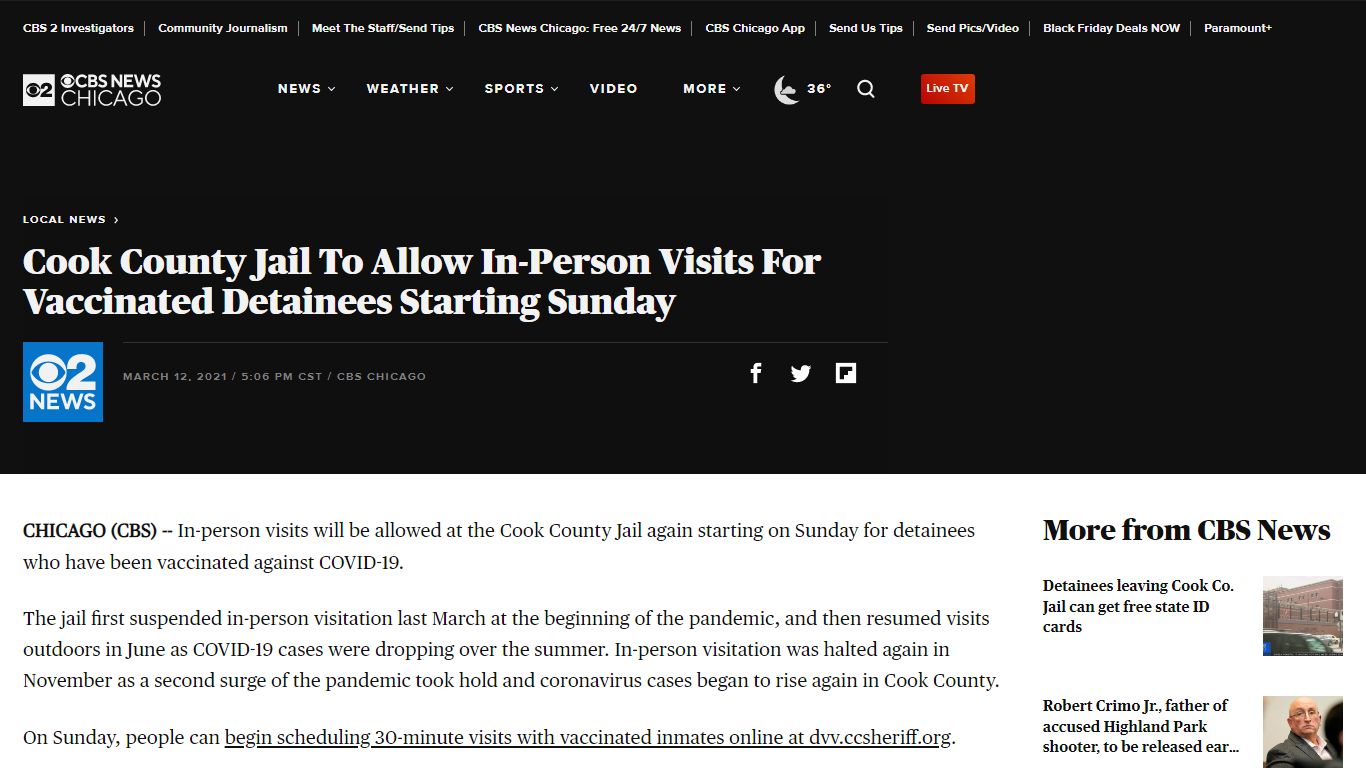 Cook County Jail To Allow In-Person Visits For Vaccinated Detainees ...